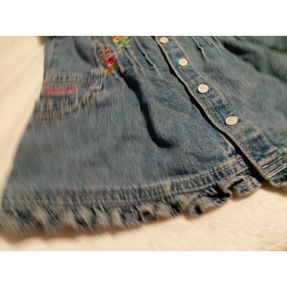 vintage OshKosh B'gosh denim dress with embroidered flowers and ruffled hem 12m - Picture 7 of 11